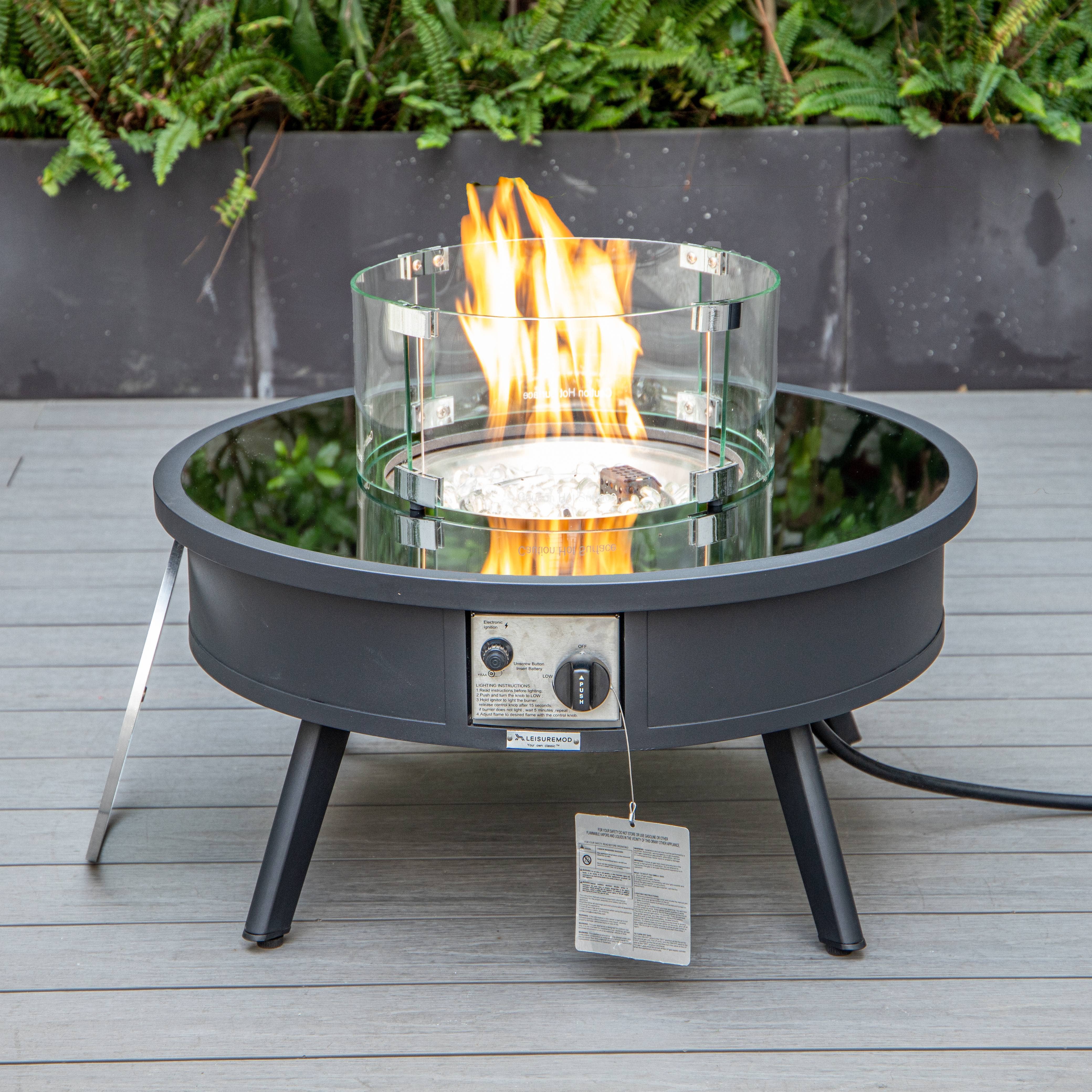 LeisureMod - Wholesale Fire Pit - Walbrooke Aluminum Propane Round Outdoor Fire Pit Table32