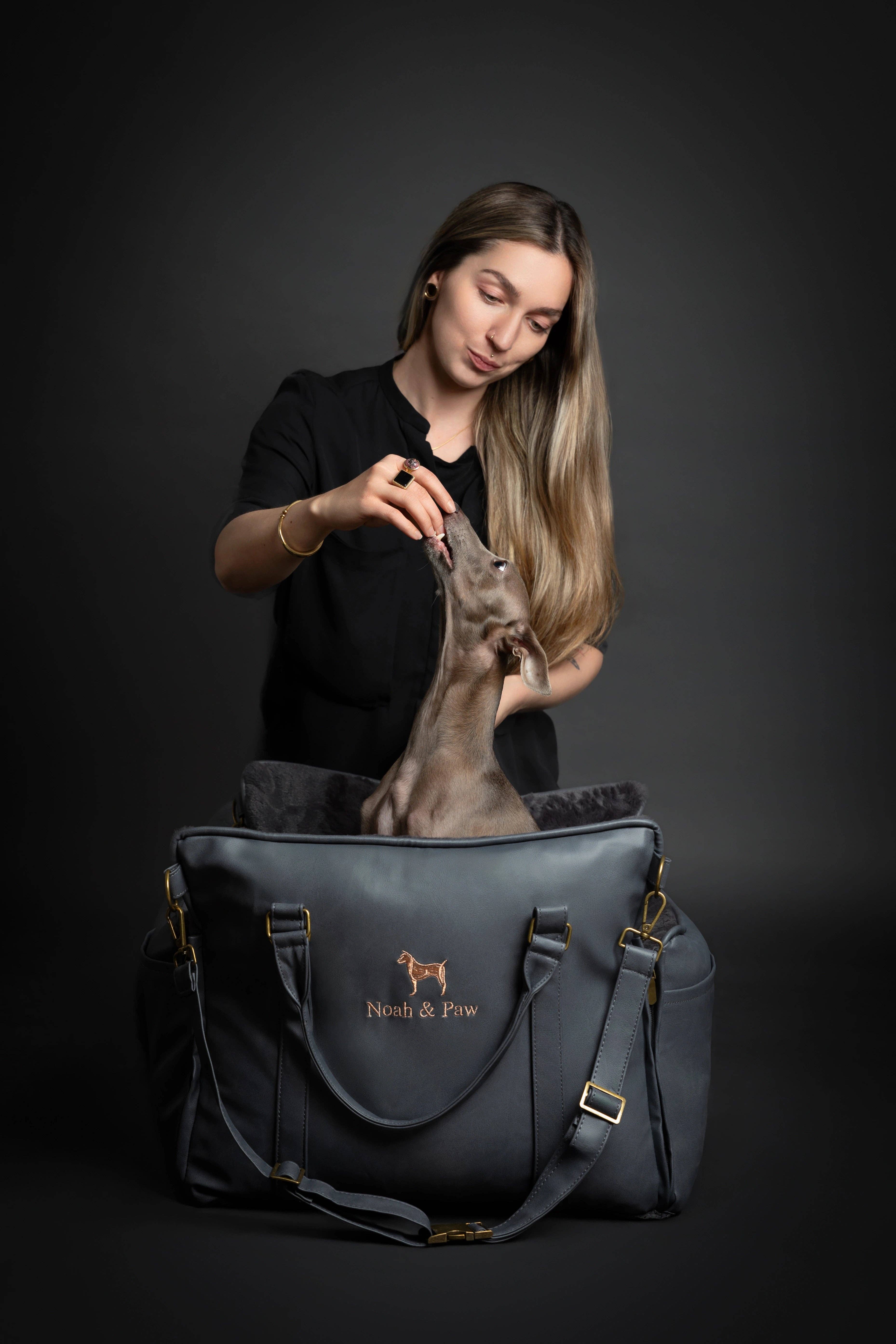 NOAH AND PAW LLC – wholesale Pet carrier – Cat/dog – Dog Car Seat Carrier Orthopedic Crushed Foam, Black, Vegan Leather7