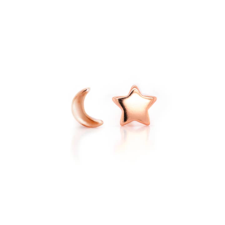 Aurora Jewels - Wholesale Stud/Post Earrings - Plain Petite Mismatched Moon & Star Studs