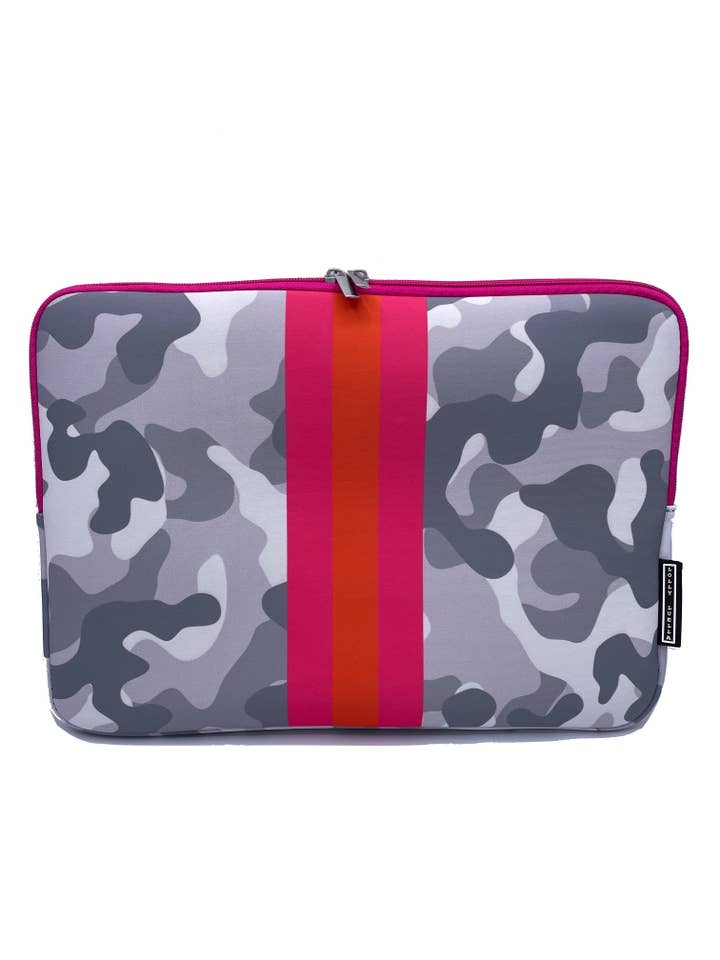 Laptop Sleeve - Gray Camo with Pink/Orange Stripe for wholesale by Lolly Luella