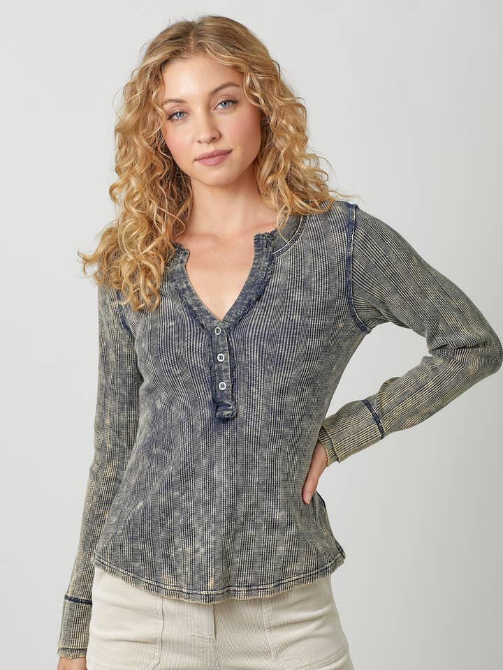 Mystree - Wholesale Knit Top - Women's - 60343 Washed Thermal Henley Top