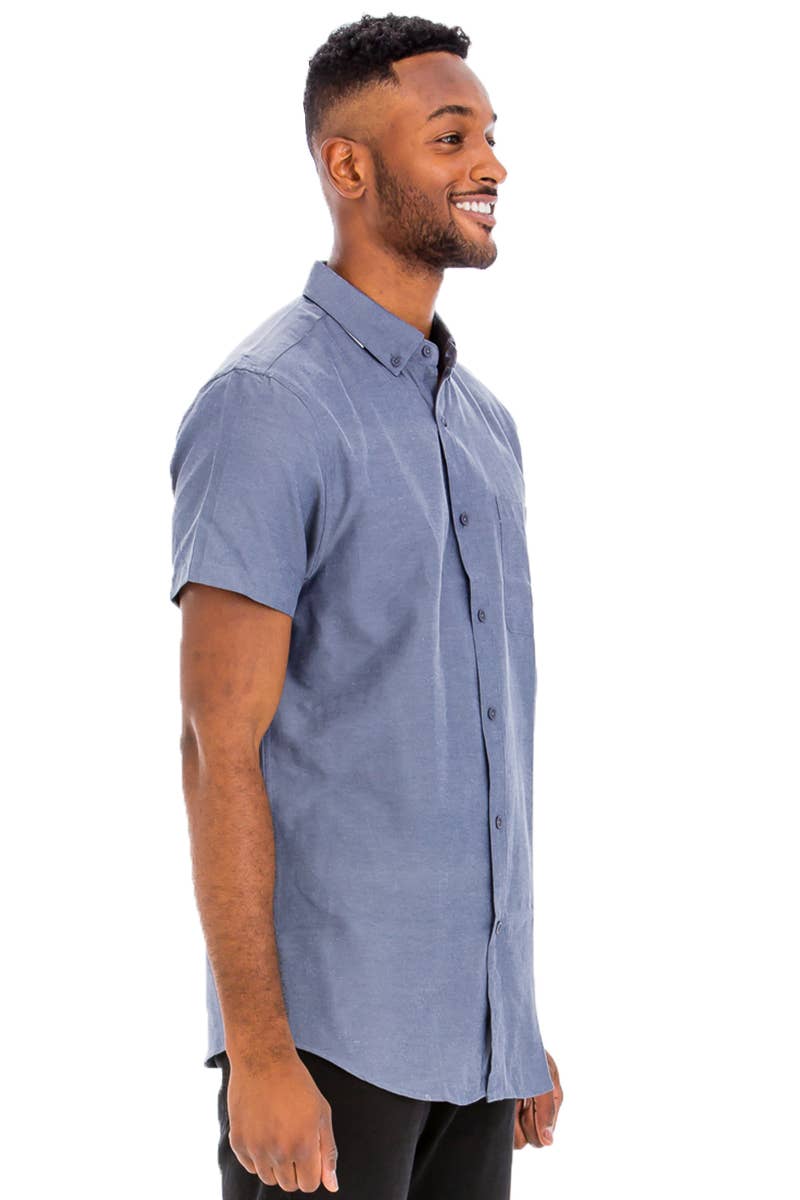 WEIV - Wholesale Button Down Shirt - Men's - Solid Chambray Short Sleeve Button Down Shirt1
