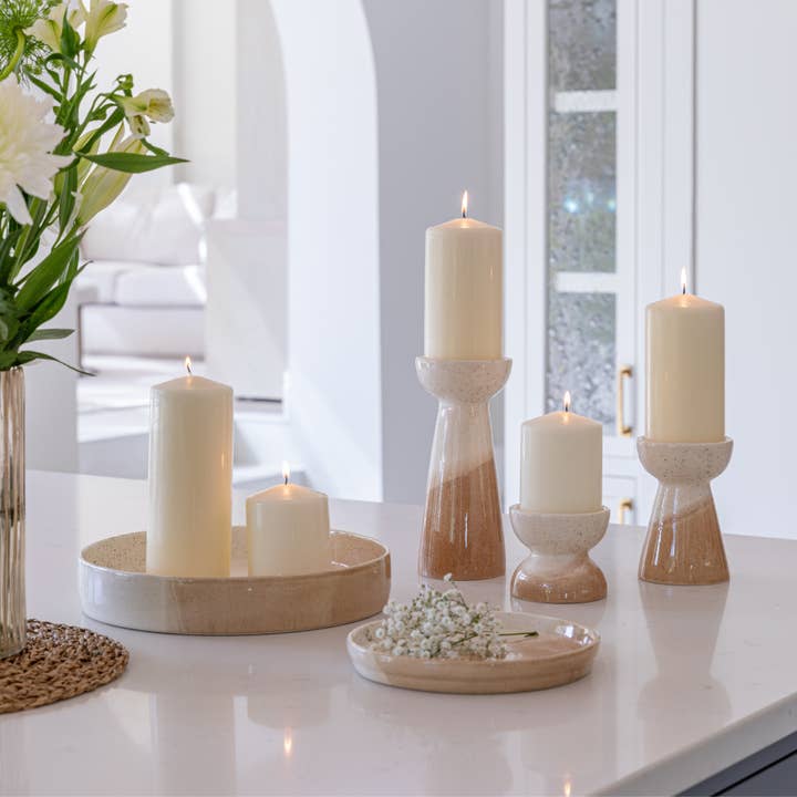 Indoor Ceramic Dipped Bowen Pillar Candle Holder for wholesale by Ivyline