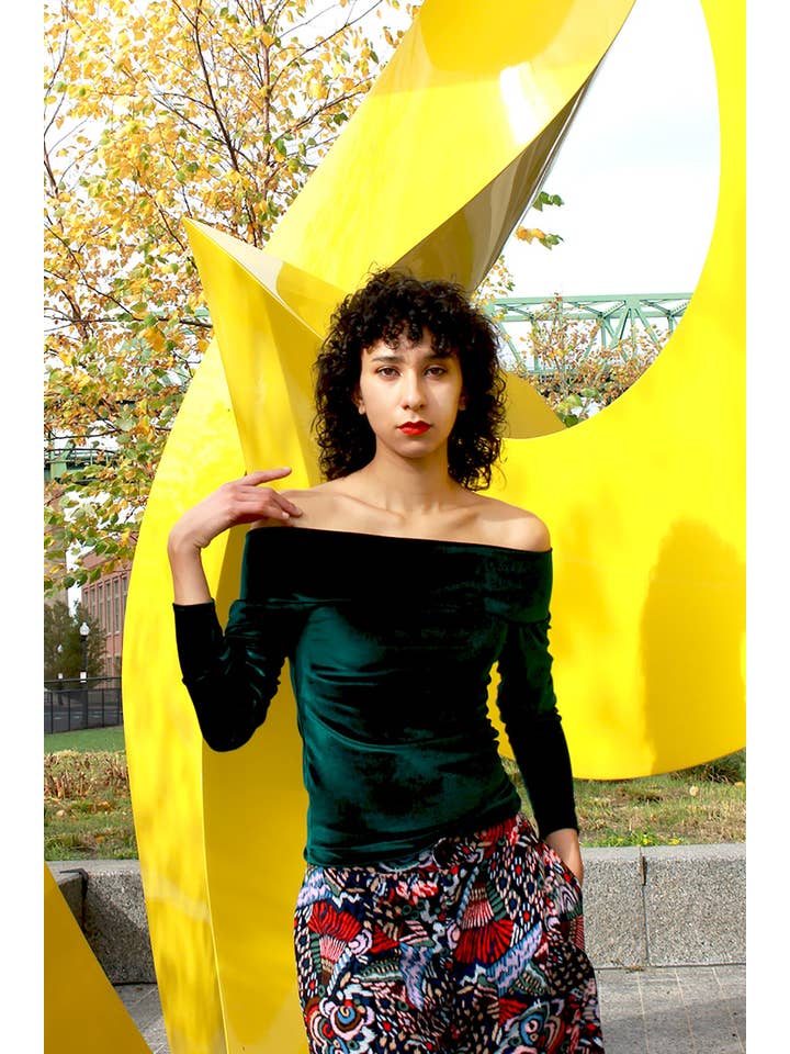 Rachel Walters Collection - Wholesale Blouse - Women's - Green Velvet Hazel Top