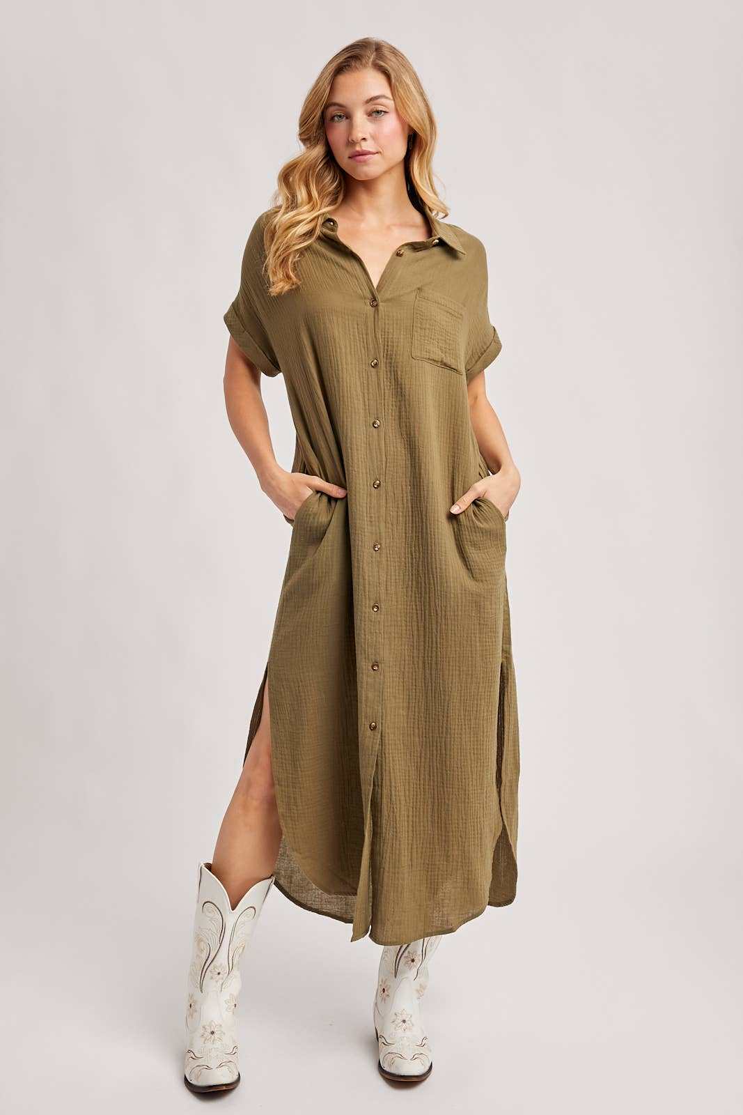 Bluivy - Wholesale Dress - Women's - BUTTON UP MAXI SHIRT DRESS WITH POCKET87