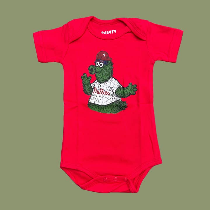 Phillie Phanatic Inspired, Philadelphia Sports Mascot Onesie for wholesale by Dainty Studios