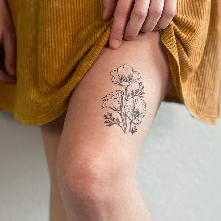 NatureTats - Wholesale Temporary Tattoo - Golden Poppy Temporary Tattoo2