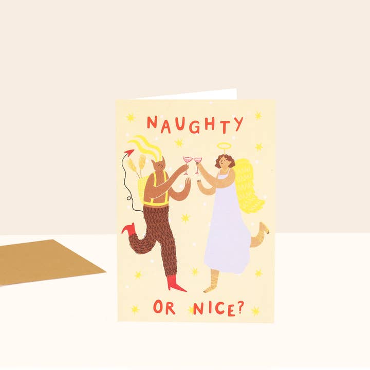 Little Black Cat Illustrated Goods - Wholesale Christmas Card - Naughty or Nice Christmas Card | Krampus Card | Folky Card1