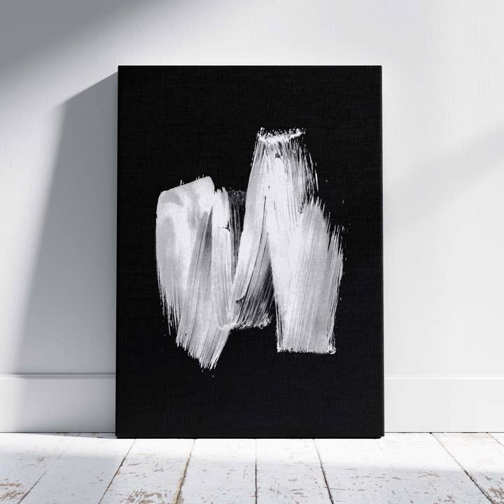 Black & White Abstract Brush Stroke - Framed Canvas Wall Art Print for wholesale by House Prints