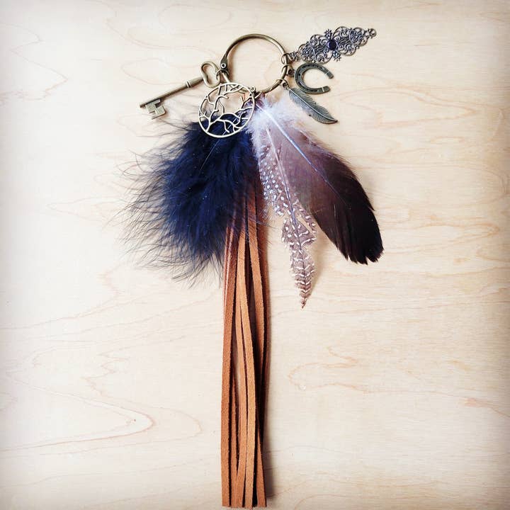 Boho Western Leather Boot Bling Charm Feather & Tree 500k for wholesale by The Jewelry Junkie