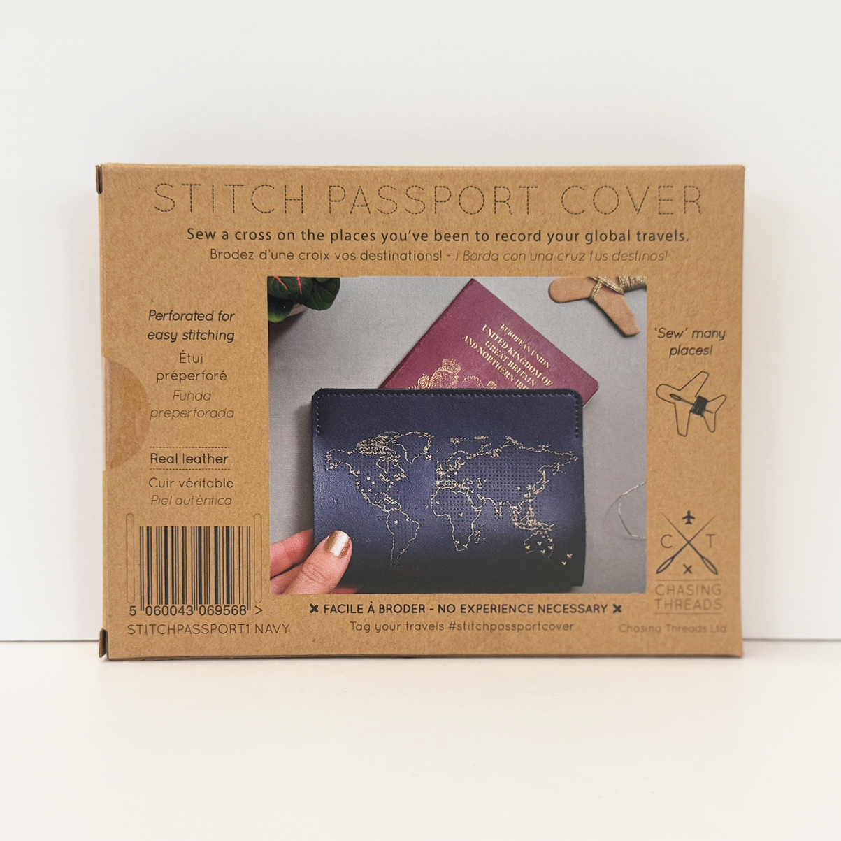 Chasing Threads – wholesale Passport case – women's – Stitch Where You've Been Passport Cover Kit - Navy Leather11