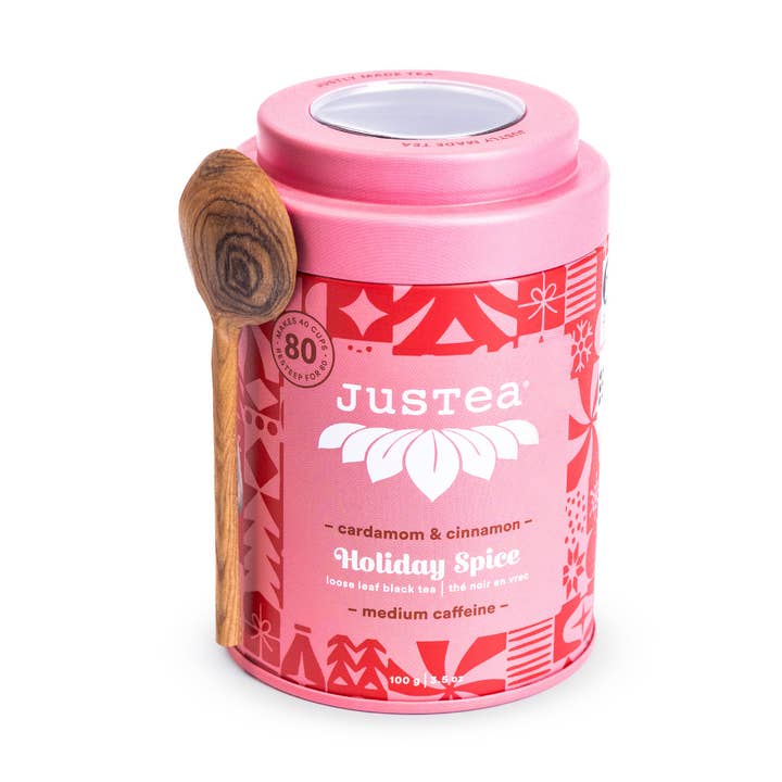 JusTea (No Import Fees to USA) - Wholesale Loose Tea - HOLIDAY SPICE Tin & Spoon - Organic, Fair-Trade, Black Tea0