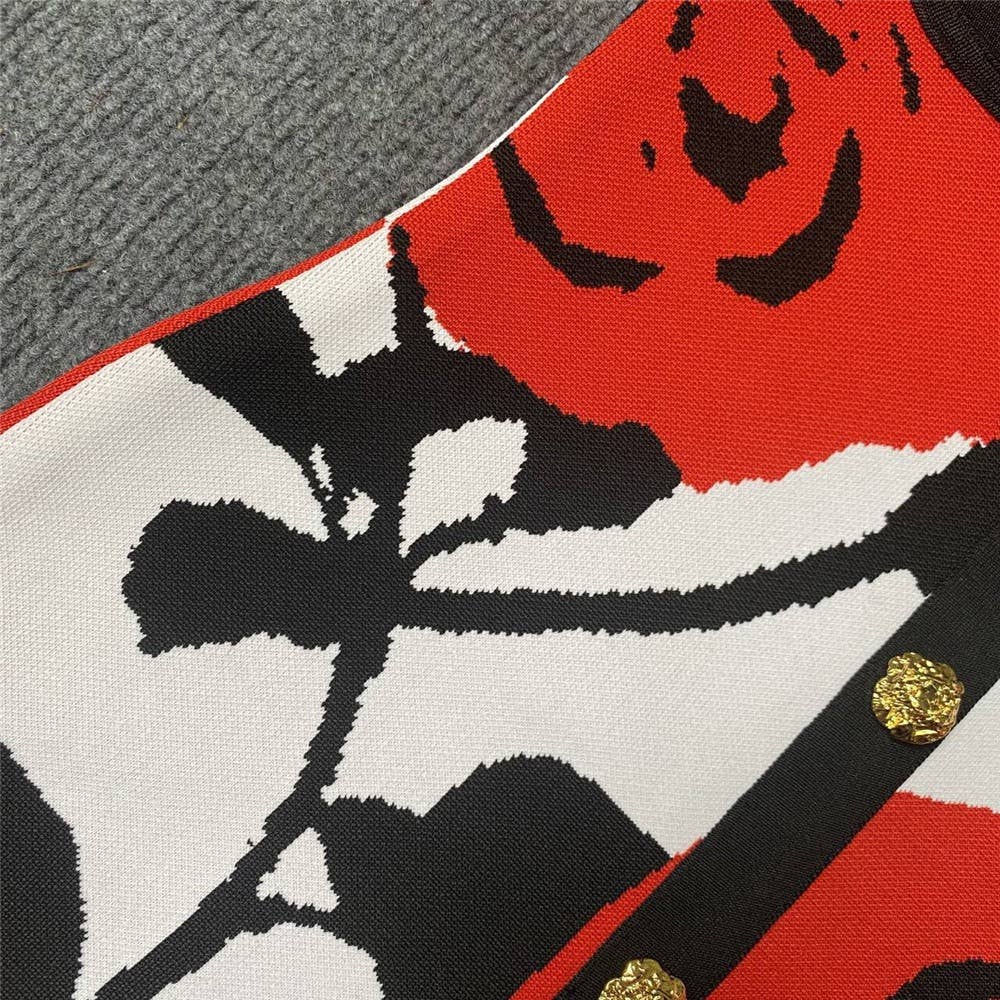 Rød DR0239 Chic Rose Jacquard halterkjole med guldknapper for engroshandel på Faire8