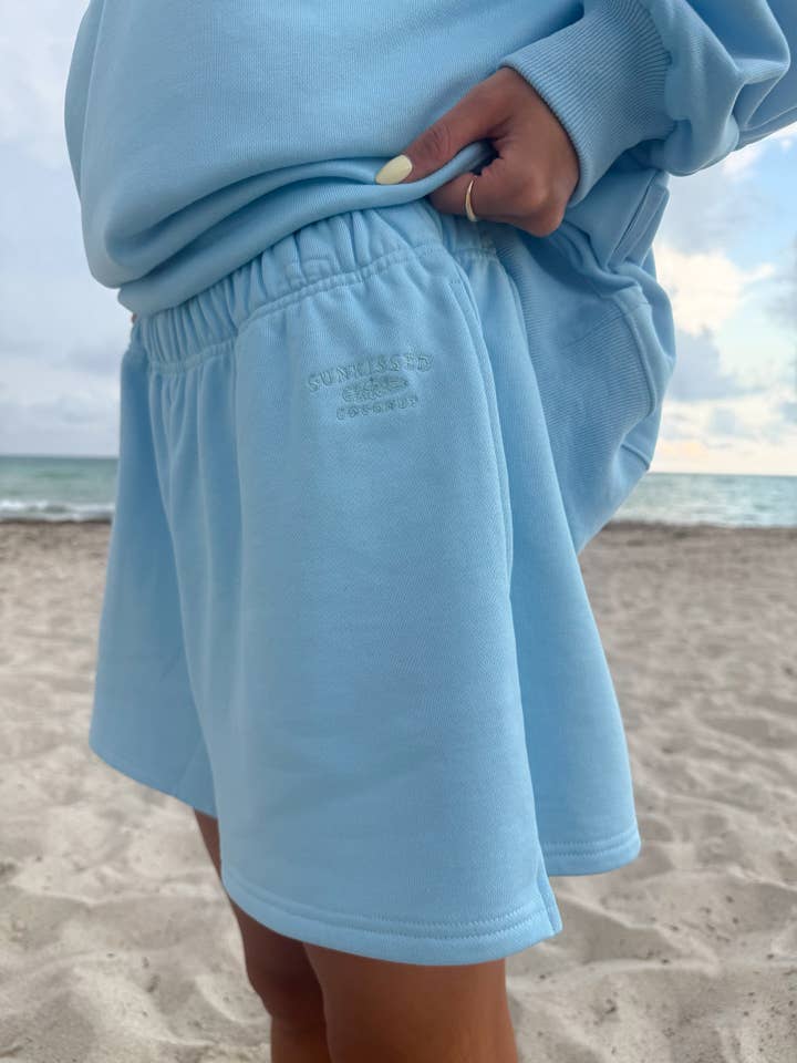 Berry Blue Embroidered Sweat Shorts 100% Cotton for wholesale by Sunkissed Coconut