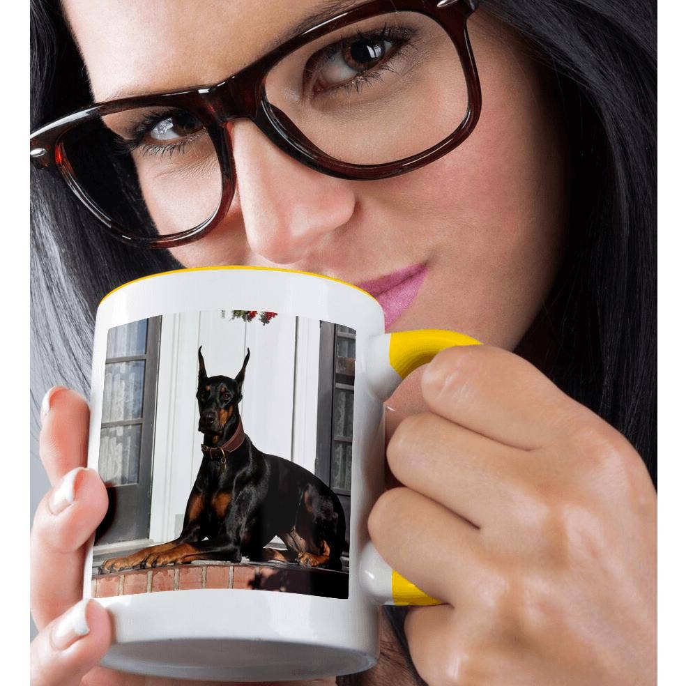 3dRose - Wholesale Coffee Mug - 3dRose, A Doberman Pinscher dog in front of house - US05 ZMU0311 - Zandria Muench Beraldo, Mug1