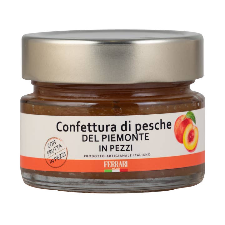Pfirsichmarmelade 290 g. Italienisches Handwerksprodukt für den Großhandel von OLIO FERRARI