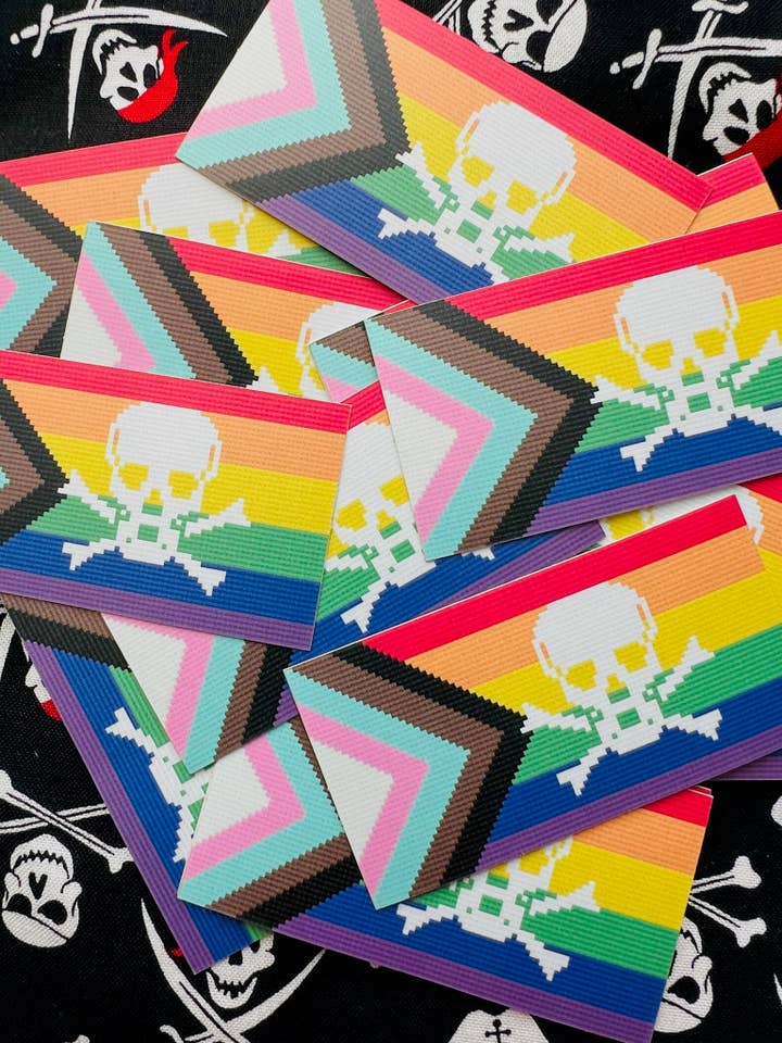 Sticker van de Progress Pride Jolly Roger-vlag voor wholesale door In Stitches by Sara