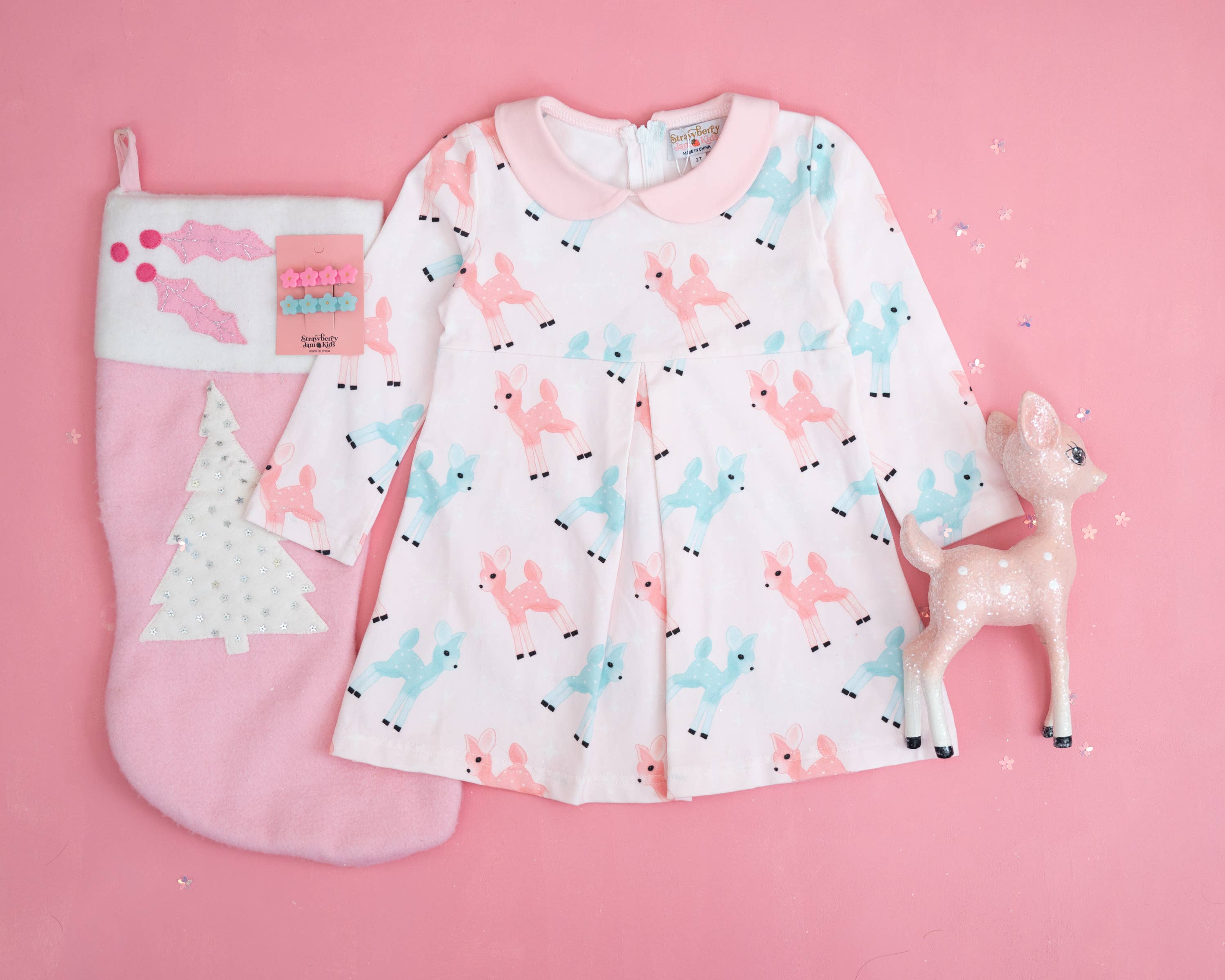 Strawberry Jam Kids - Wholesale Dress - Kids - Retro Pink Reindeer Girls Dress Vintage Style4