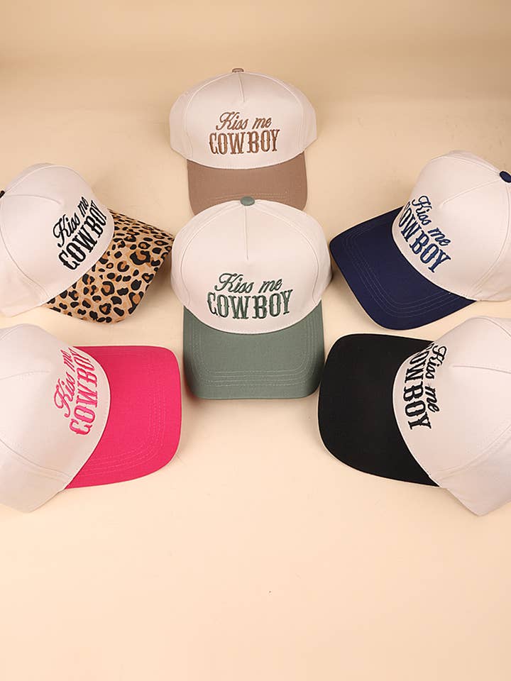 Kiss Me Cowboy Two Tone Canvas Cotton Cap for wholesale by Vanilla Monkey