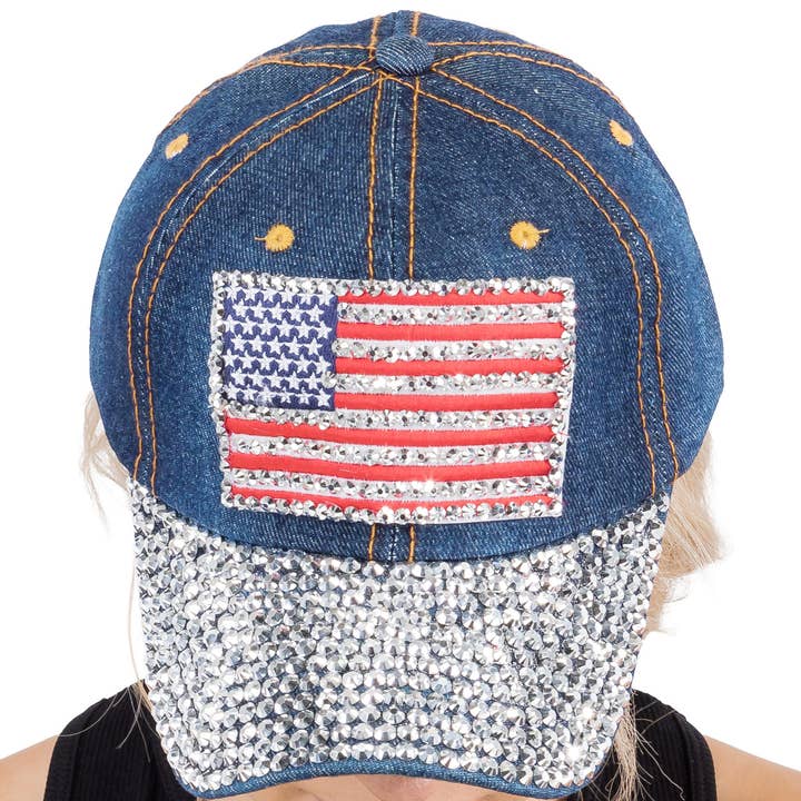 Cap Zone - Wholesale Baseball cap – Women's - American Flag Bling Patch Denim Baseball Cap4