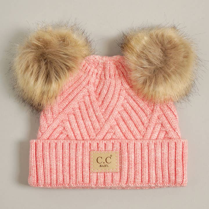 Fashion City - Wholesale Beanie - Kids - Baby Criss-Cross Beanie with Double Pom-Pom