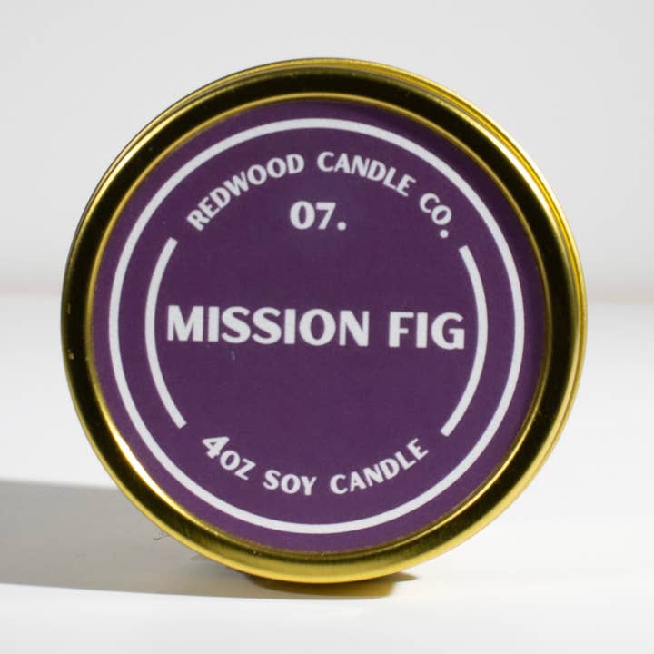 Mission Fig - Barattolo di latta da viaggio per la vendita all'ingrosso da parte di Redwood Candle Co.