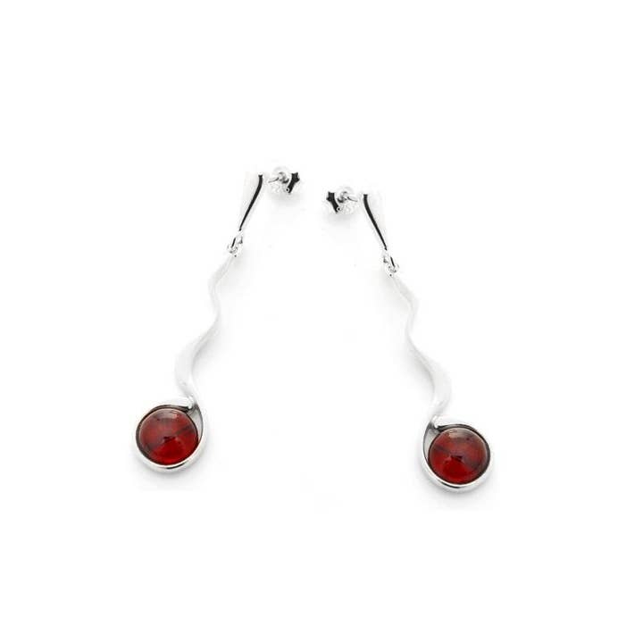 Pendientes largos de ámbar coñac redondo, plata 925 para venta al por mayor de OPALOOK France