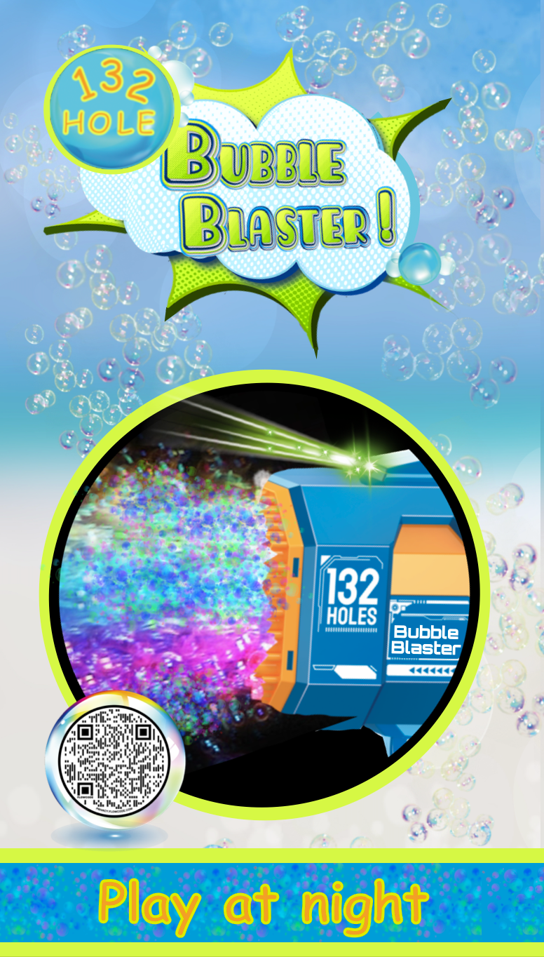 A caixa contém 4 azul/laranja e 4 azul/verde 132 Buracos Bubble Blaster para venda a revendedores na Faire4