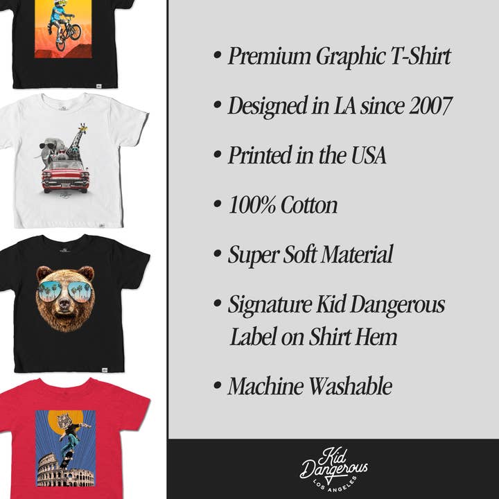 Kid Dangerous - Wholesale Screen Printed T-Shirt - Kids - Kids Bulldog Skateboarding T-Shirt Animal Graphic Tee2