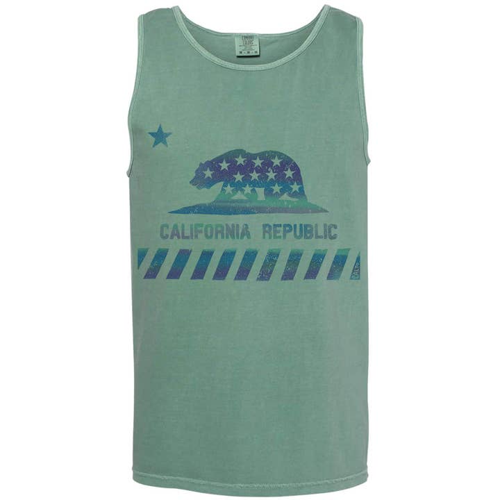 California Star Flag Light Green Men's Tank for wholesale by State Bliss