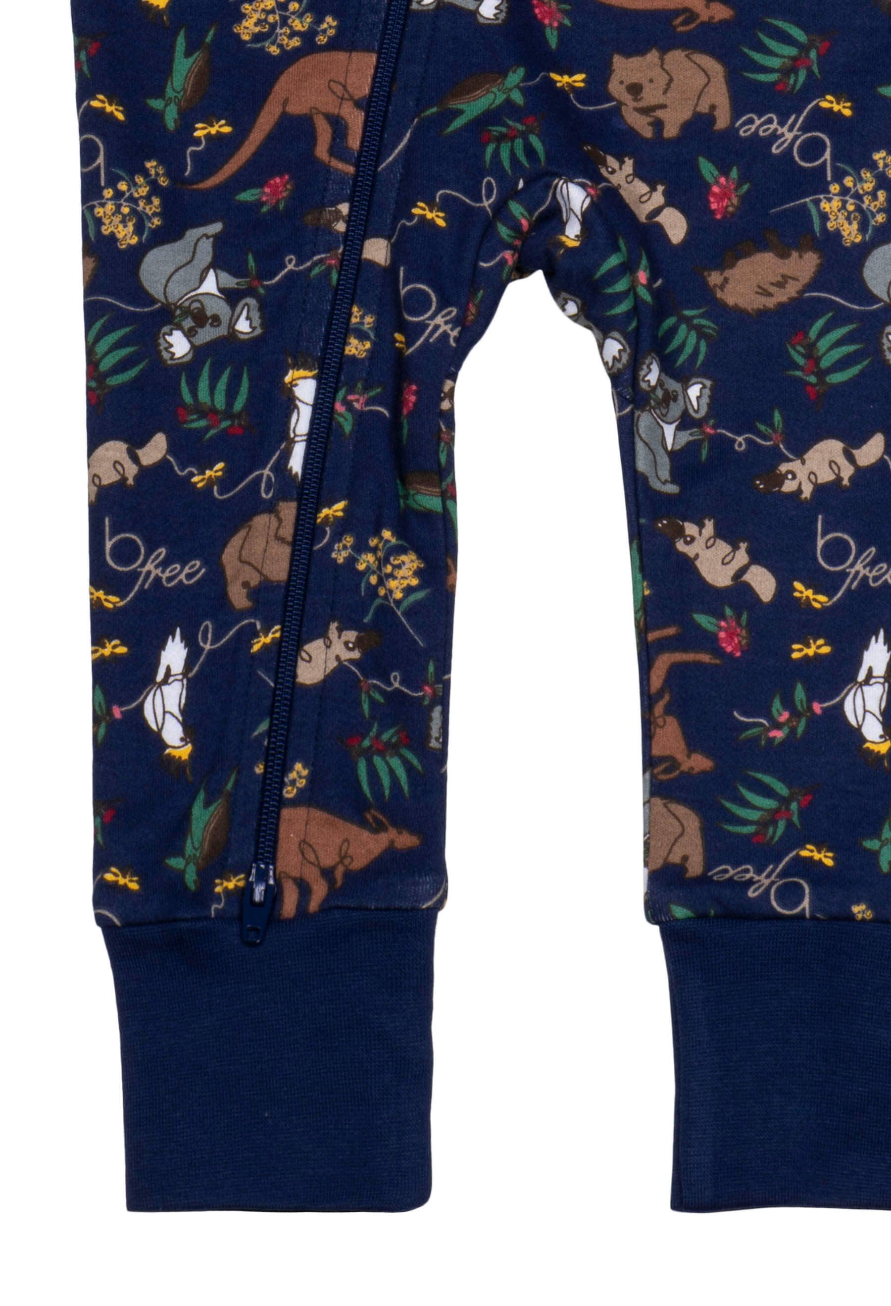 100% Organic Cotton 2-Way Zip Baby Sleepsuit with Foldable Mitts - Navy Native Aussie Animals for wholesale on Faire3