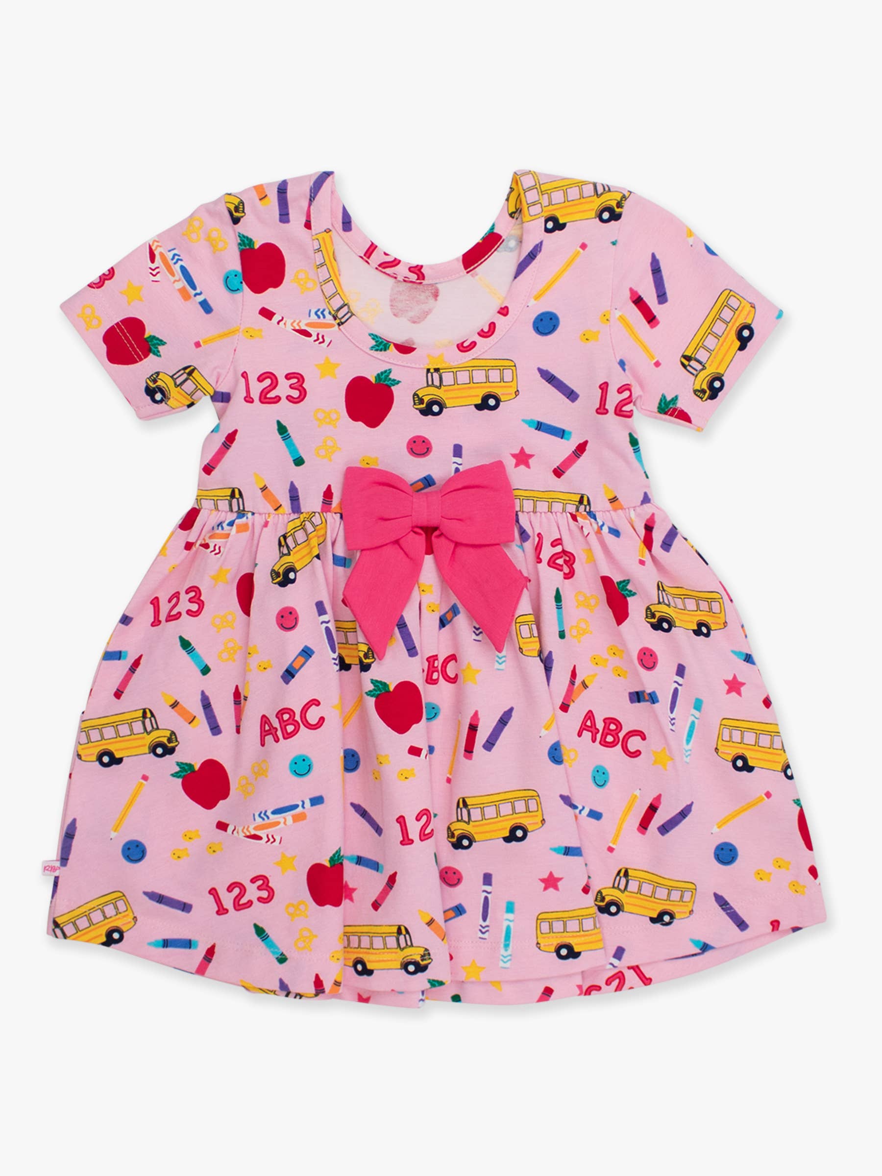 Lyserød Pigers lyserøde skolehus kortærmet strikket snurrekjole for engroshandel på Faire9