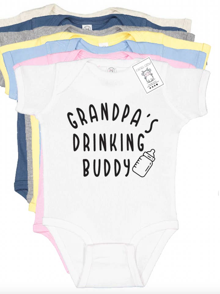 Baby Grandpa's Drinking Buddy Graphic Cotton Bodysuit for wholesale by Paper Cow LLC