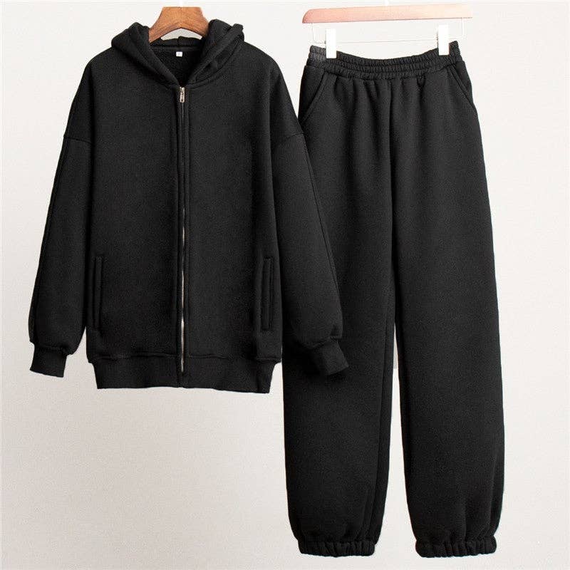 kycozy - Wholesale Lounge Set - Women's - Solid Fleece Hoodie Pants Set2