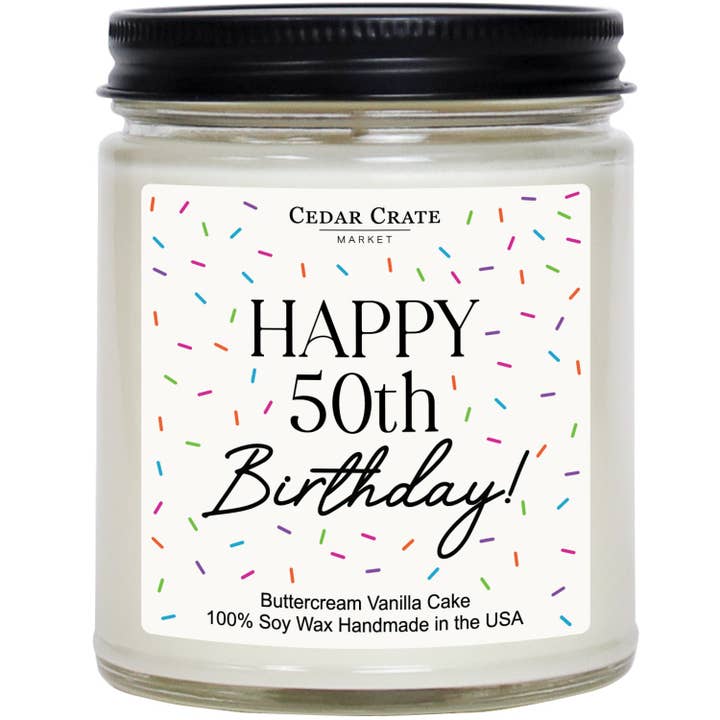 Happy 50th Birthday White Jar for wholesale by Cedar Crate Market