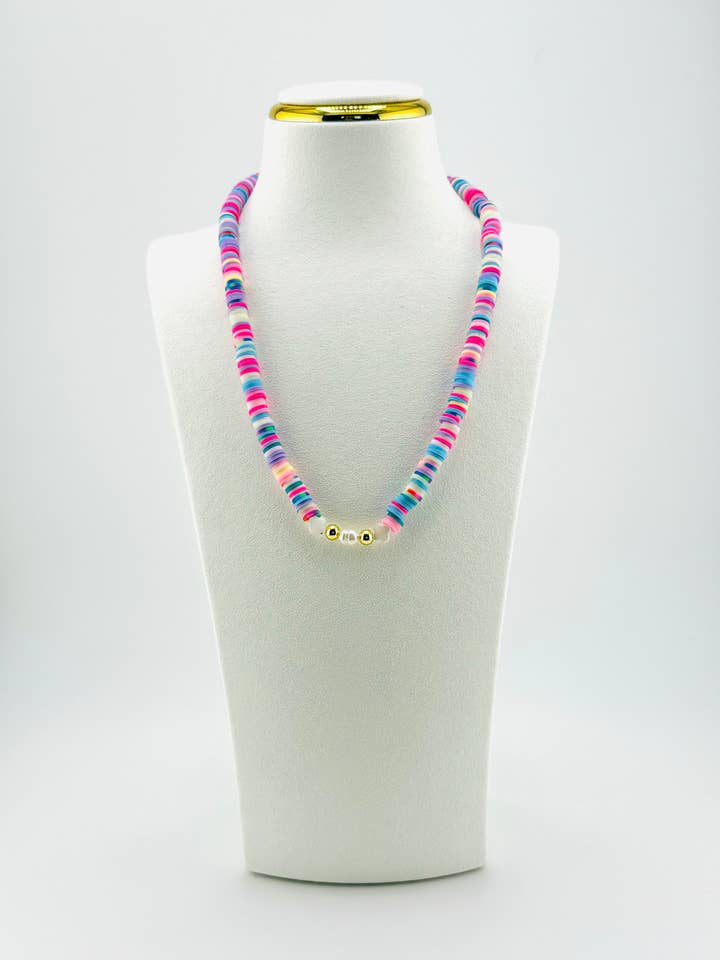 Harper fresh water pearls necklace and blue clay beads for wholesale by Bella Blu Designs