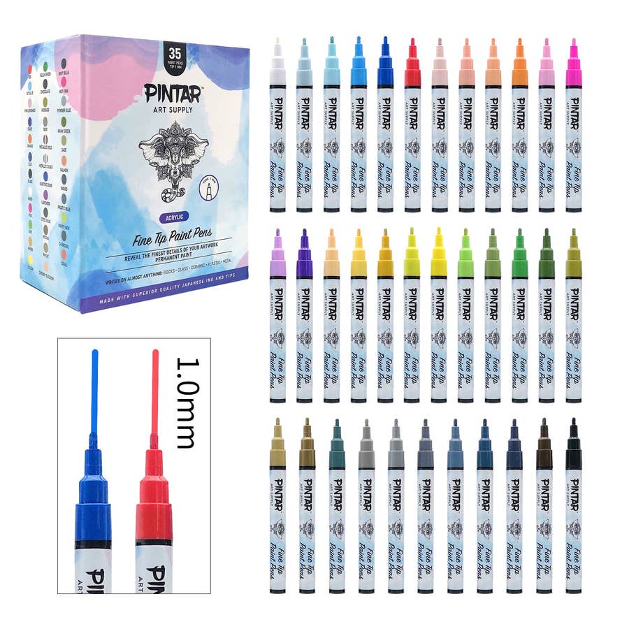 Pintar Premium Acrylic Paint Pens - (24-Pack) Fine Tip Pens for Rock Painting, C