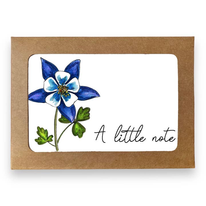Columbine Flower Boxed Note Cards, A Little Note for wholesale by Whimsicals Paperie