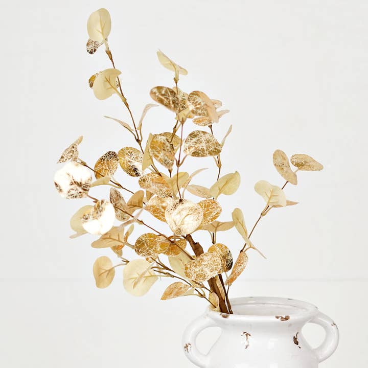 510585- 22in Spray-Golden Metalic Silver Dollar Leaves- for wholesale by Holiday Depot Inc.