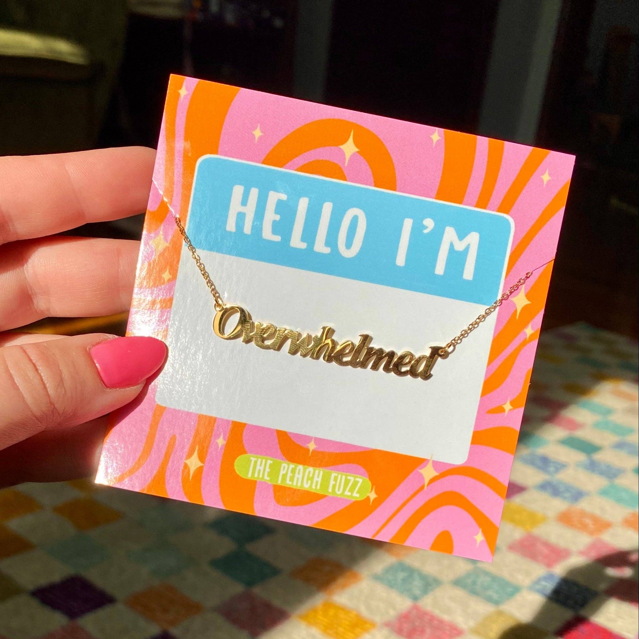 The Peach Fuzz - Wholesale Pendant/Charm Necklace - Overwhelmed Nameplate Necklace2