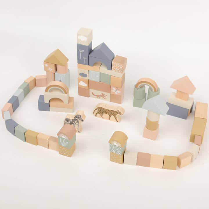 Wooden Building Blocks - 70pc Natural Wood Block Set Ages 2+ for wholesale by OmaOmaOma! Montessori Educational Wooden Toys for Kids