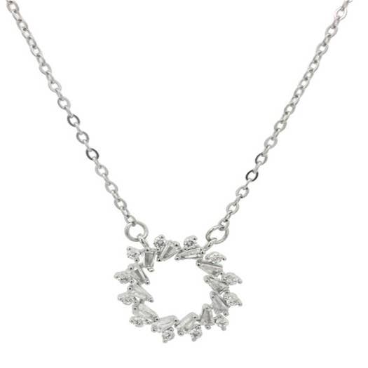 Clear CZ Circle Pendant Necklace-Rhodium for wholesale by S&A Fashions