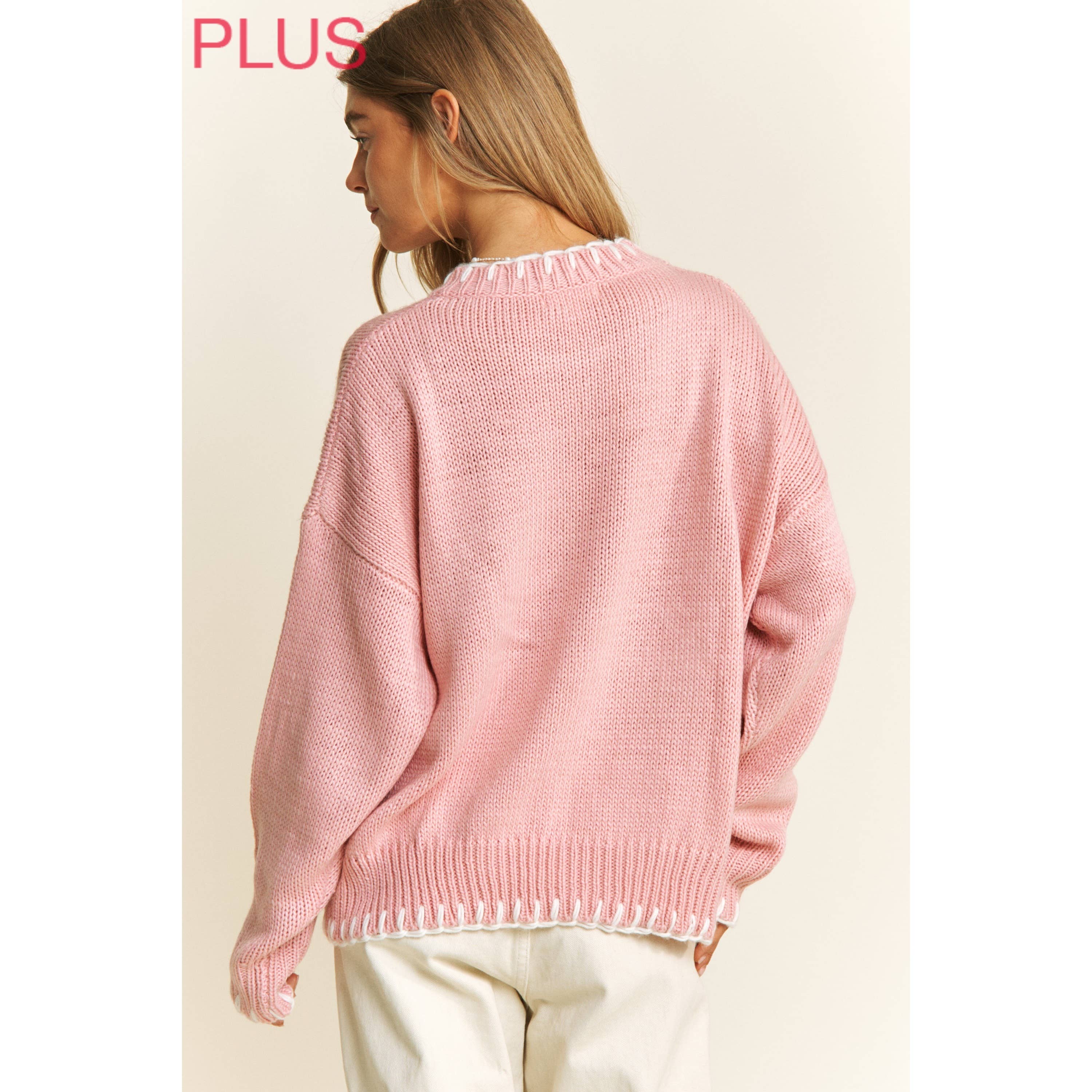 Sweet Generis – wholesale Knitted jumper – Women′s – PLUS HOLIDAY BIG BOW SWEATER PULLOVER WITH CONTRAST EDGE STI19