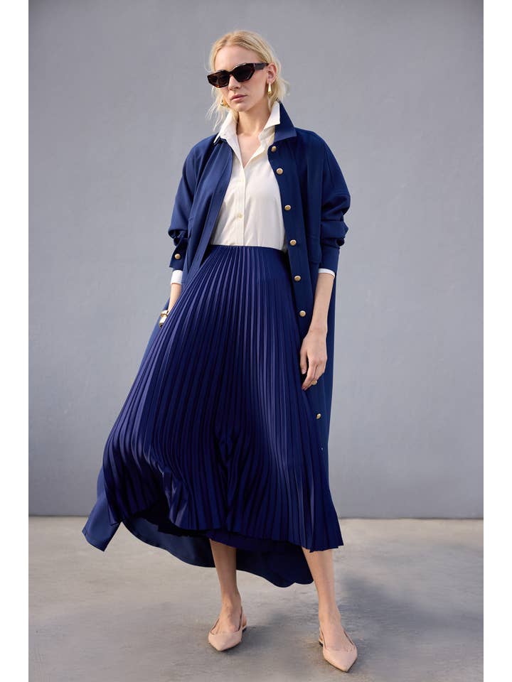 Navy Blue PLEATED SKIRT - MAXI LENGTH, HIGH WAIST for wholesale on Faire1