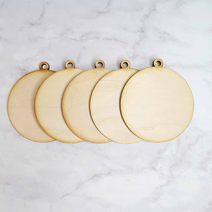 Round Christmas Ornament - DIY Wood Blank - 5 Pack for wholesale by OllieBug Tot Shop