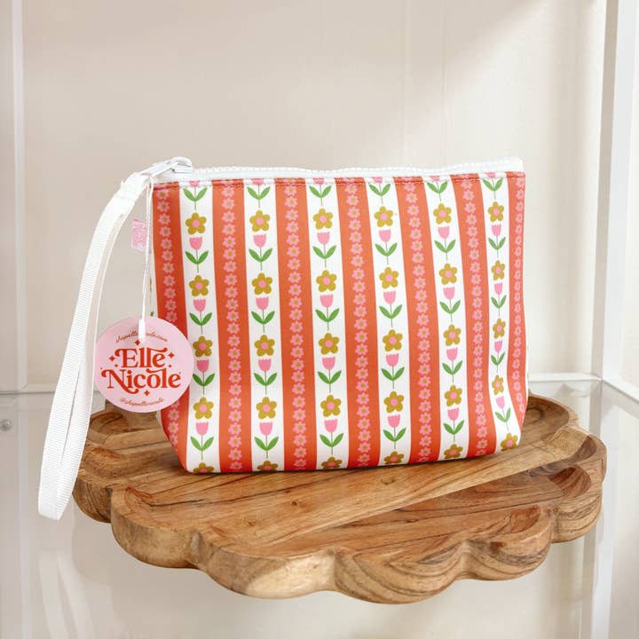 Kosmetikpose med håndledsrem – Tulipanstriber for engroshandel hos Elle Nicole