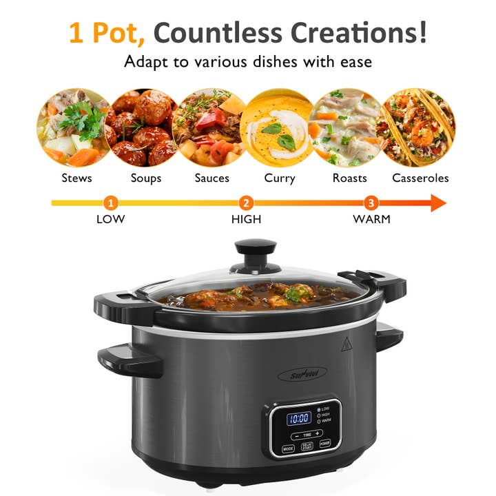 Heynemo - Wholesale Cooking Pot - 4QT Slow Cooker, Programmable Pot with Locking Lid