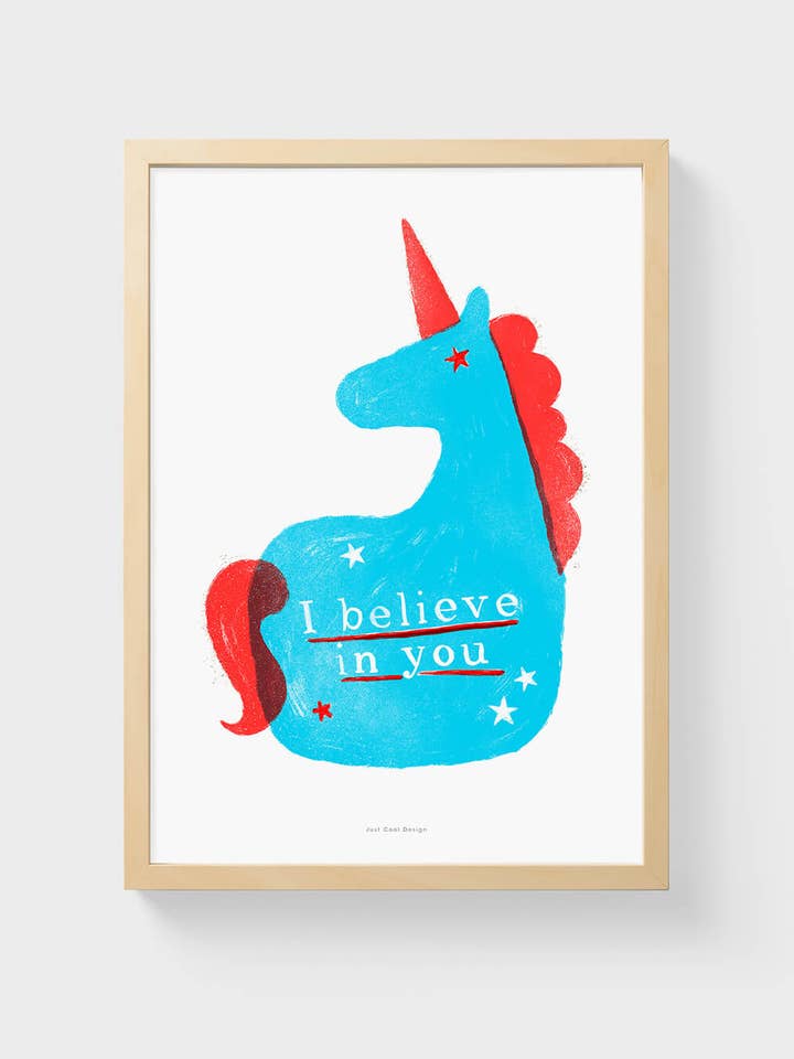 Credo in Te | Stampa per Bambini Unicorno Colorato A4–A3 per la vendita all'ingrosso da parte di Just Cool Design