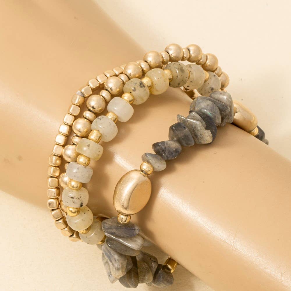 Anarchy Street - Wholesale Beaded Bracelet - Metallic And Chip Stone Mixed Beaded Bracelet Set5