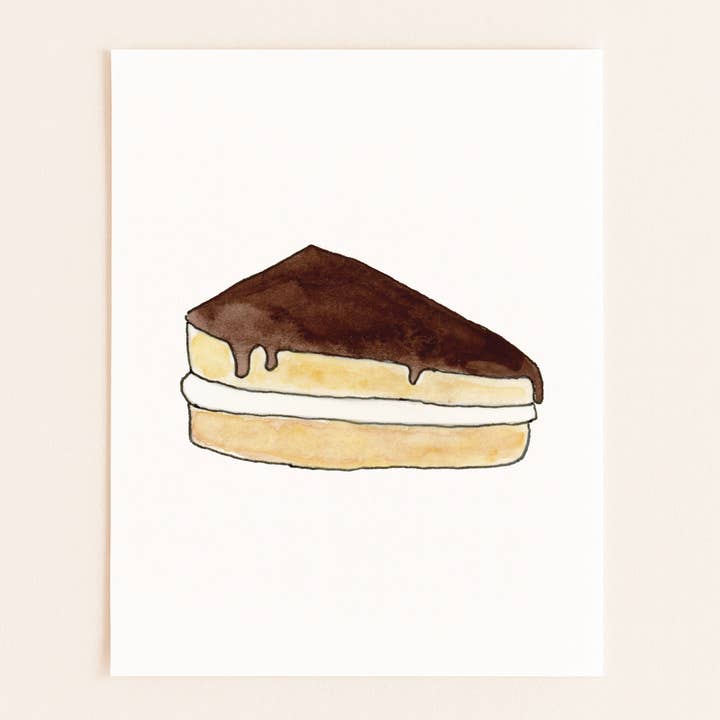 Boston Cream Pie Slice - Food Print - New England Wall Art for wholesale by Sarah Wormann Art